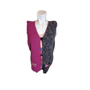 Handmade Sweater Sleeveless Sweater Art Sweater Sweater Vest Magenta Sz One Size